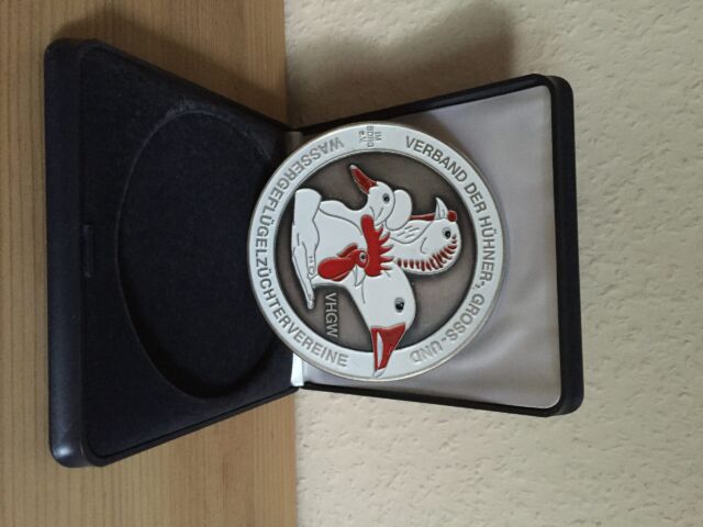 Hauptsonderschau / 4.Rassenbezogene Europaschau 2014 (Schleife) / VHGW-Medaille auf 1,0 Orpington gelb-schwarzgesäumt
